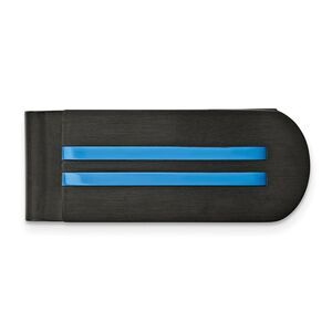 Men's Stainless Steel Black & Blue Plated Fold Over Money Clip
